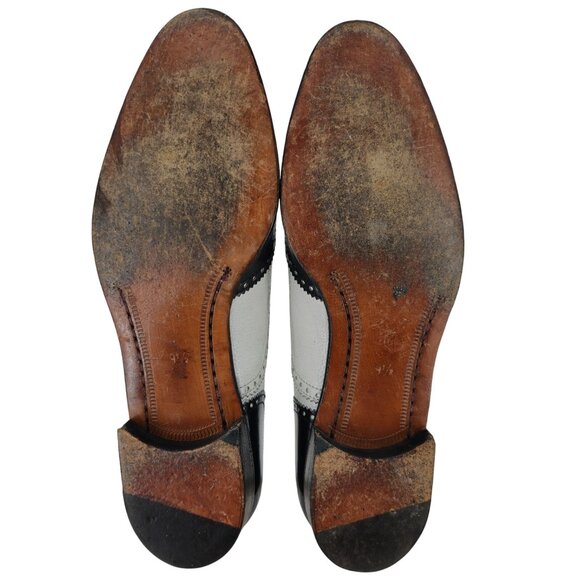 Vintage Bespoke Cole Haan Black White Leather Spectators 9.5 Italian Dress Shoes - Picture 4 of 15